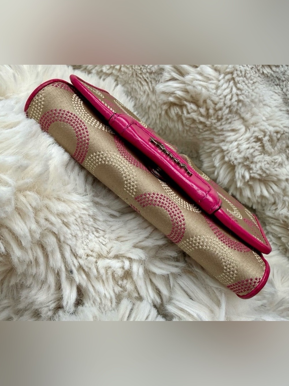Coach Beige and Pink Signature Canvas Wallet - Picture 8 of 9